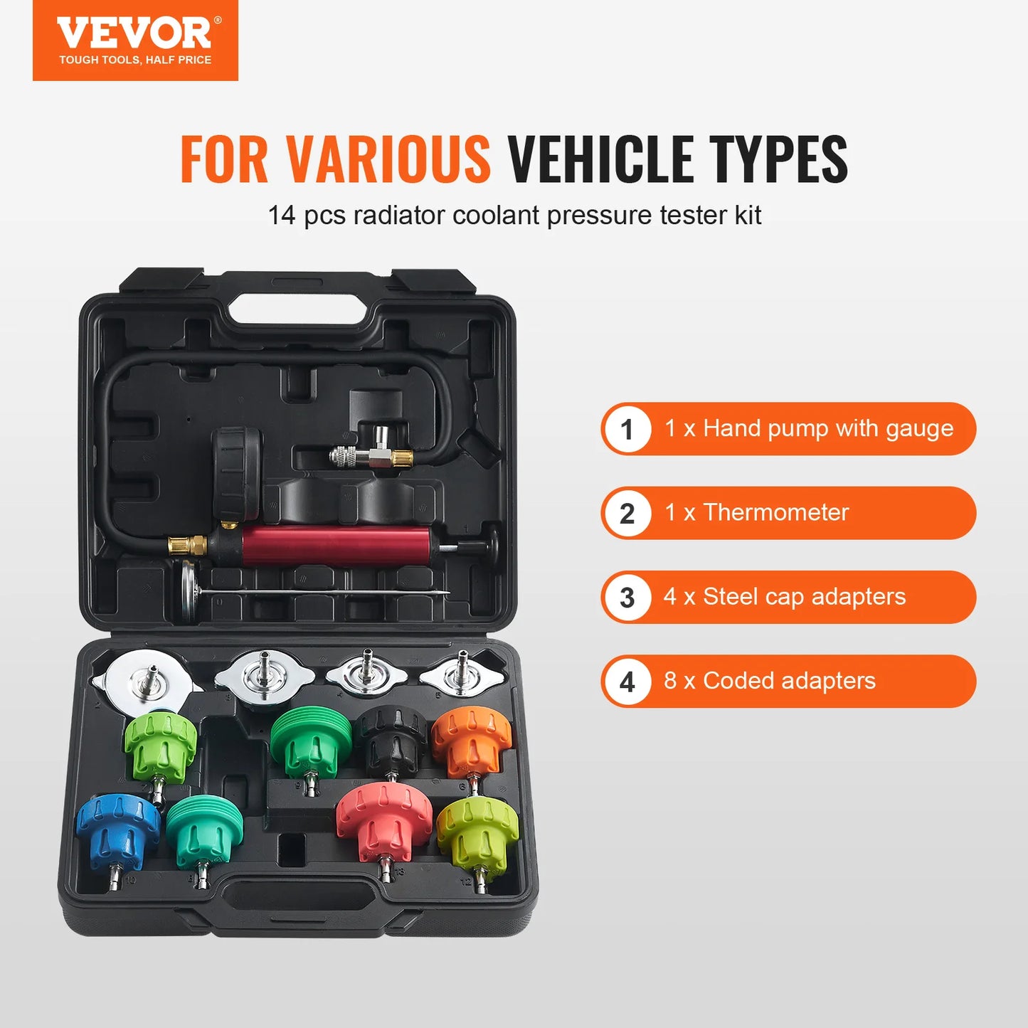 SucceBuy Universal Radiator Pressure Tester Kit with Manual Pump and Color Coded Adapters