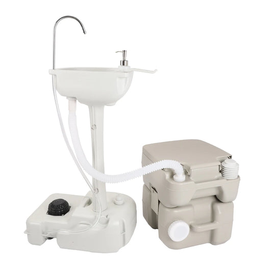 Outdoor Portable Camping Sink with Toilet Hand Wash Basin Foot Pump RV Travel Fishing