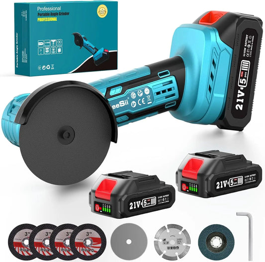 Seesii Cordless Mini Angle Grinder Kit 19000rpm Brushless Tool for Metal and Wood
