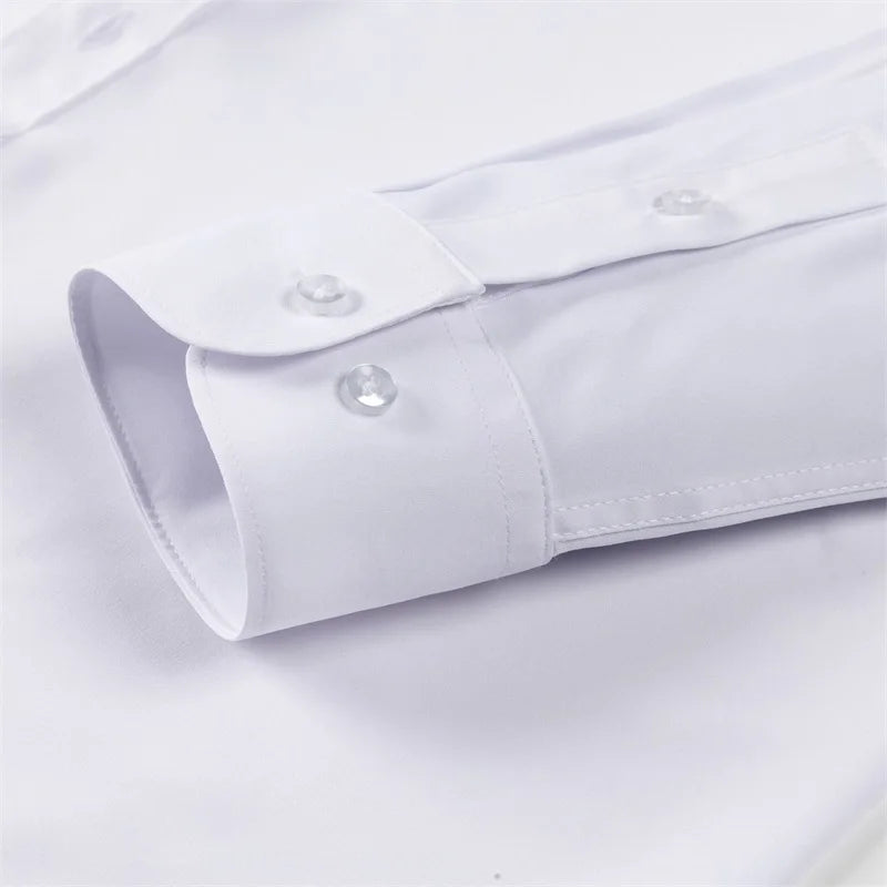 Men's Classic Button-Down Long Sleeve Shirt Solid Color Casual Business Top for Spring