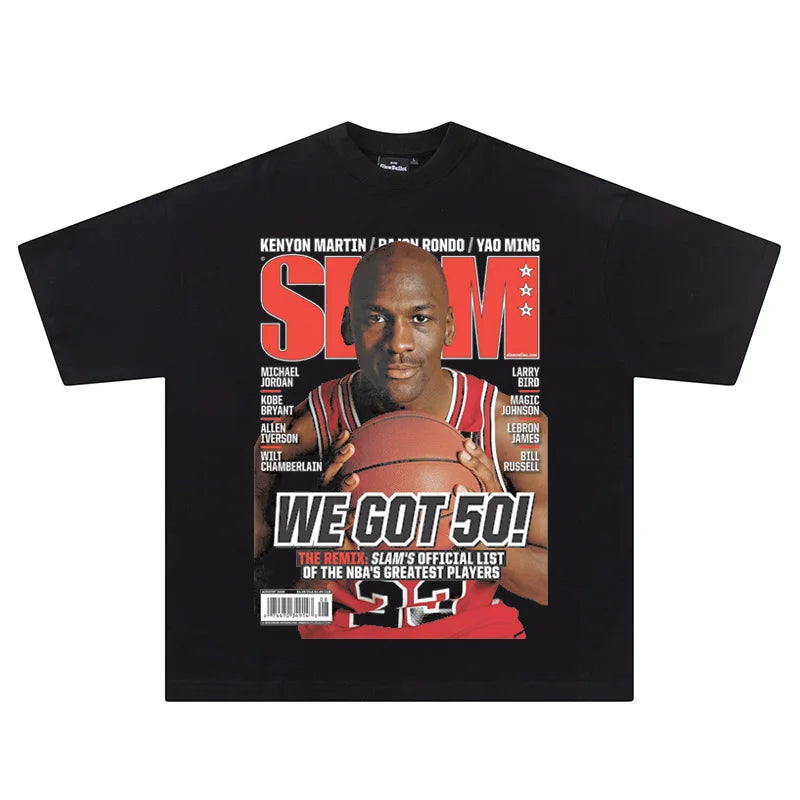 Hip Hop Streetwear Men T Shirts Basketball Star Print Cotton Oversized Casual Tees