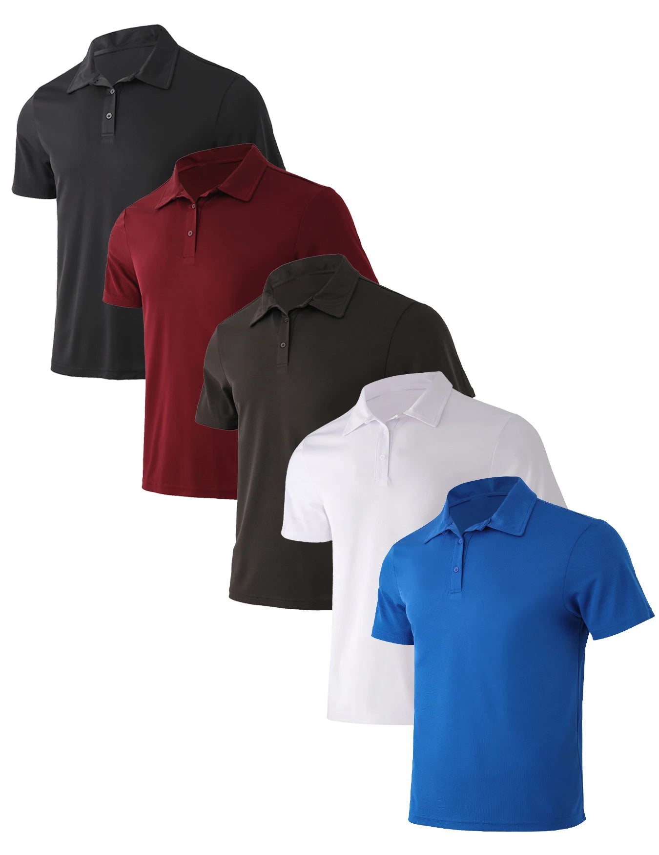 5-Piece Men's Summer Solid Color Polo Shirt Set Breathable Quick Dry Short Sleeves