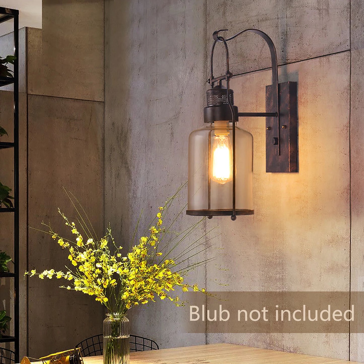 Vintage Wall Light – Retro Industrial Lamp with Iron Frame and Clear Glass Shade for Bedroom and Living Room