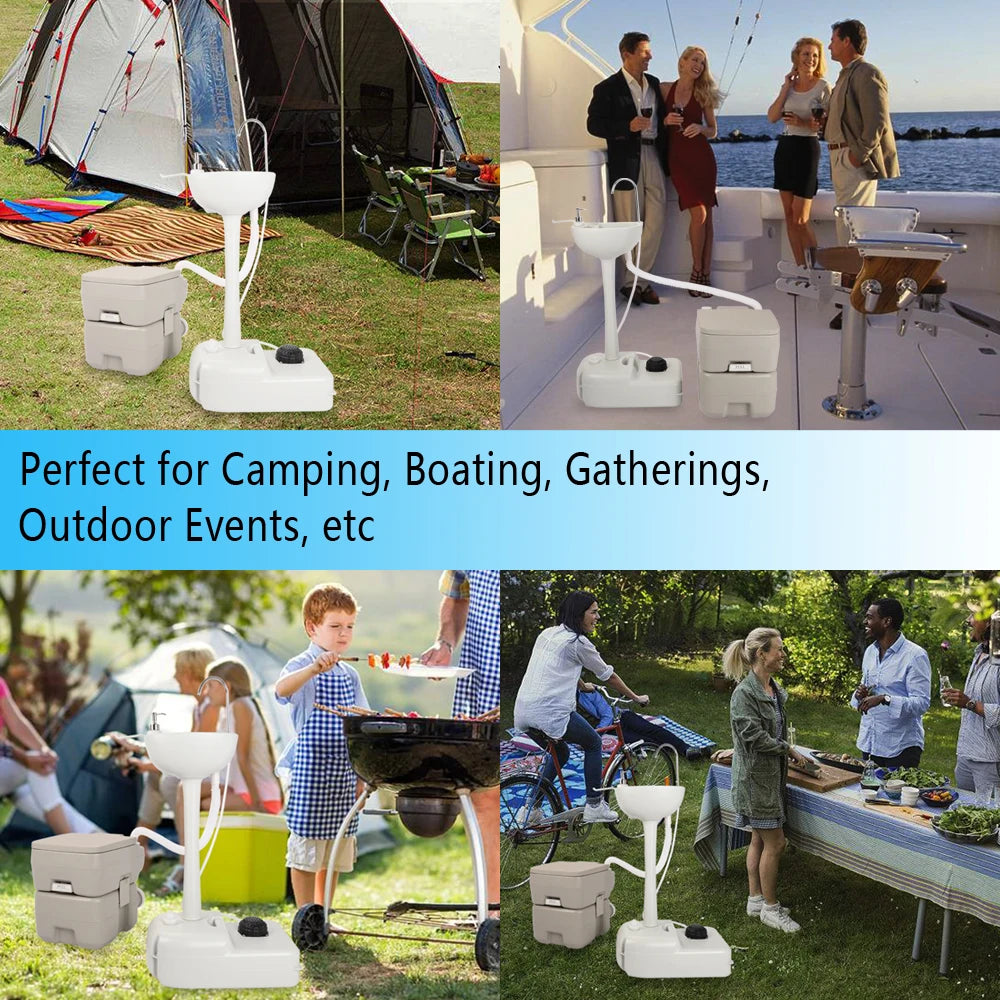 Outdoor Portable Camping Sink with Toilet Hand Wash Basin Foot Pump RV Travel Fishing