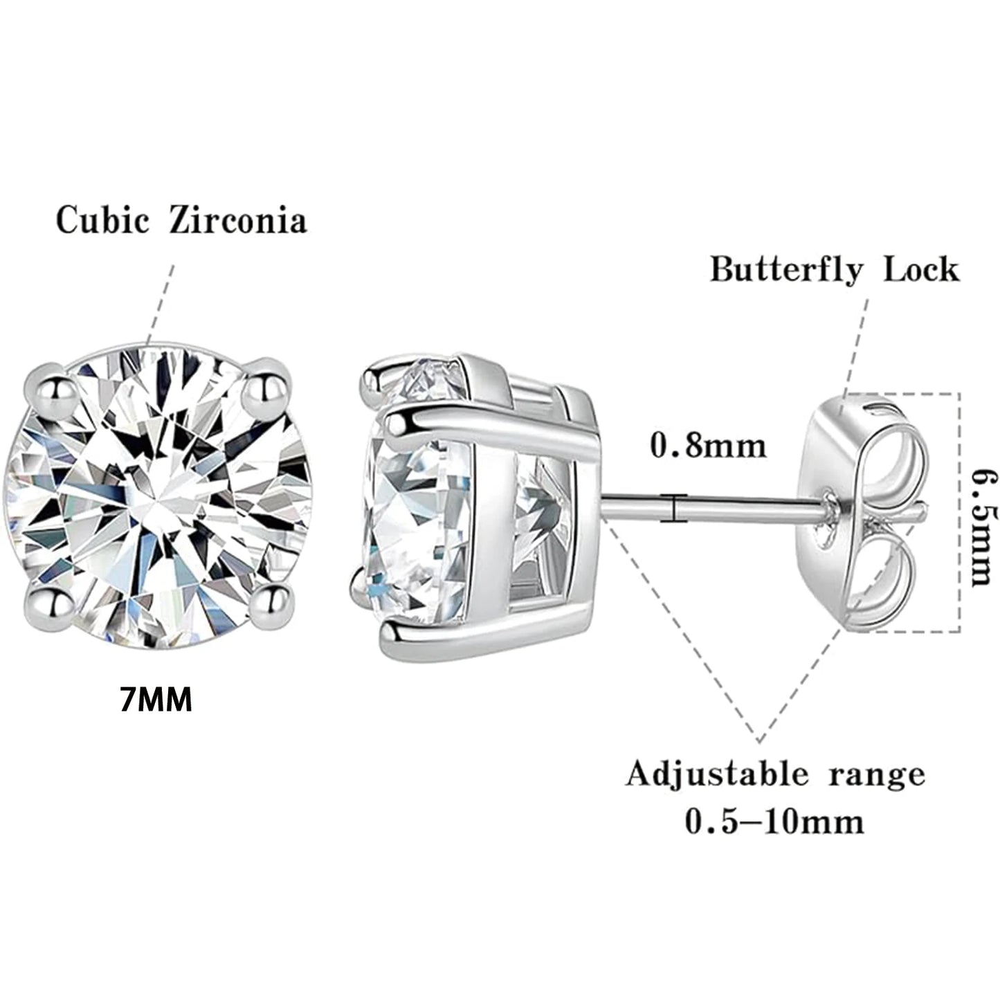 925 Sterling Silver Moissanite Stud Earrings for Men and Women in 6mm 7mm 8mm Sizes
