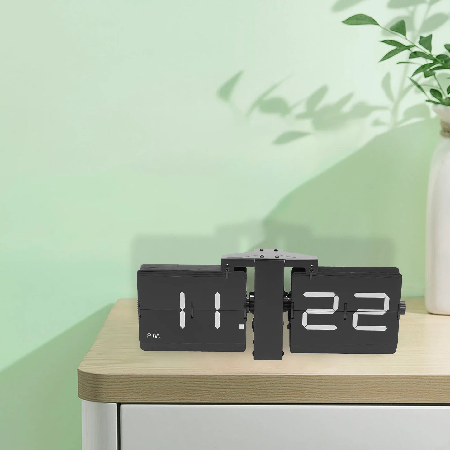 Retro Flip Clock Digital Display – Battery Operated Wall & Tabletop Flip Clock – Large Black Vintage Style Clock – 12 Hour AM/PM