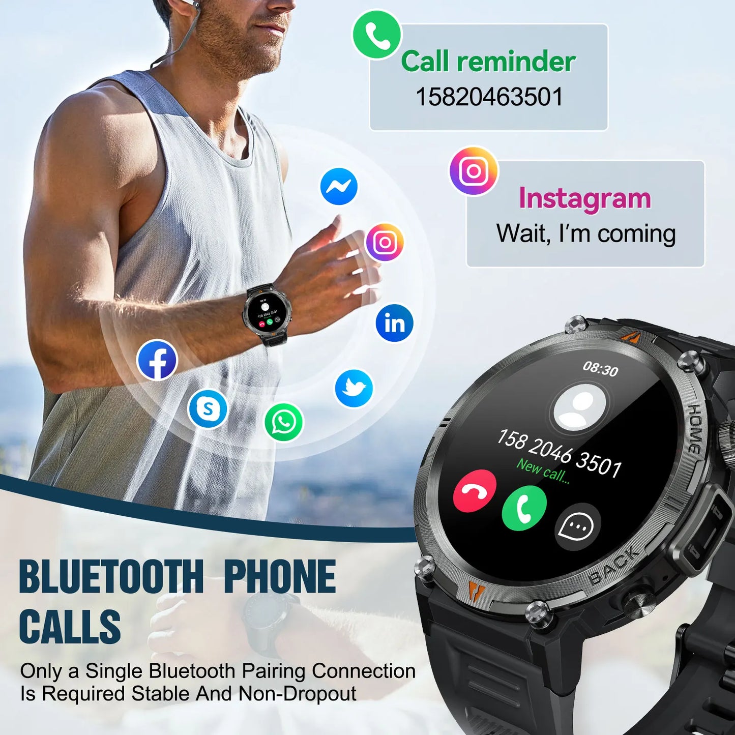 EIGIIS 2024 KE3 Bluetooth Call Smart Watch for Men with Health Monitor and Full Touch Screen