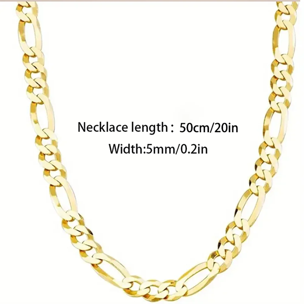 925 Sterling Silver Figaro Chain Link Necklace for Men 14K Gold Plated Cuban Curb Link
