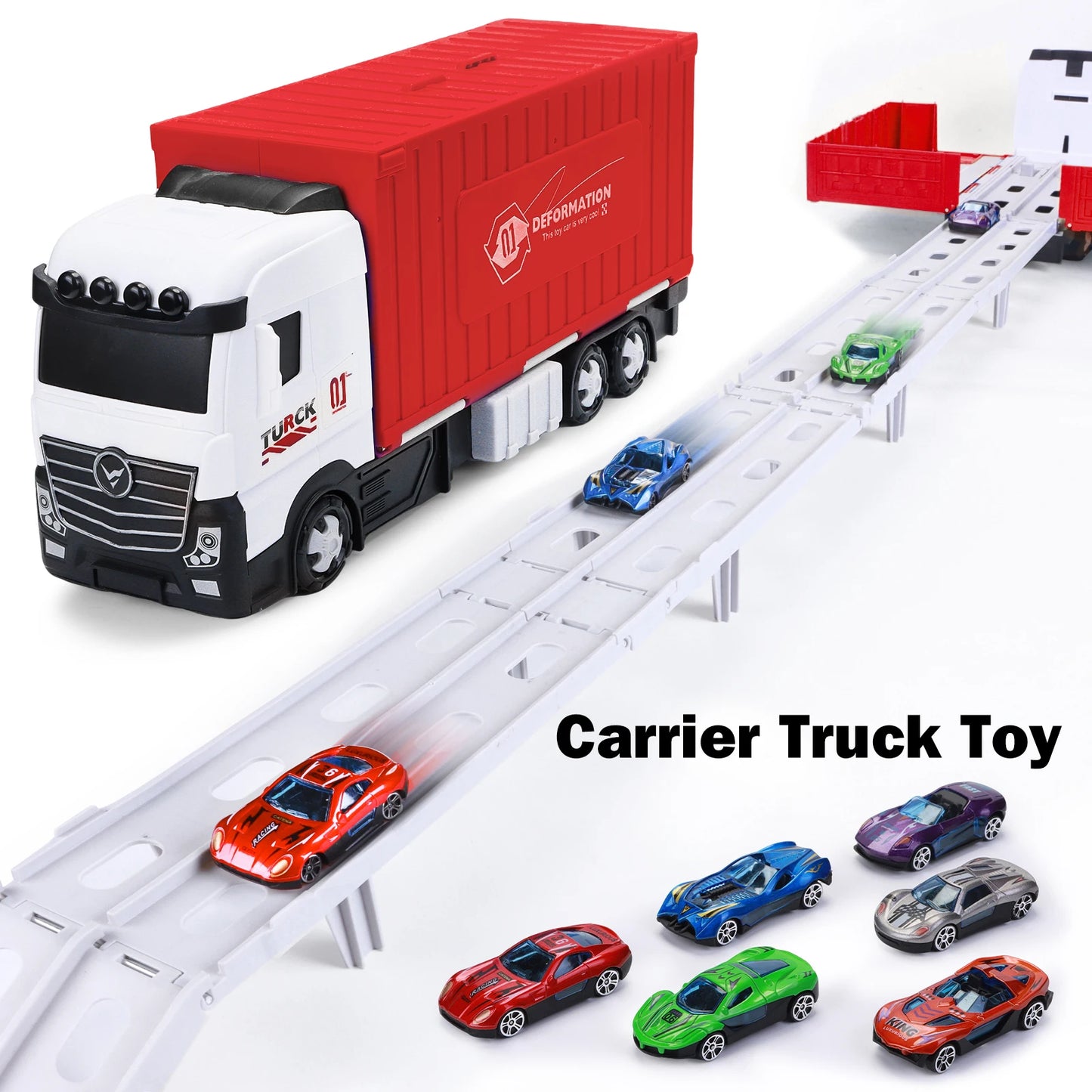 Large Kids Transporter Truck Toy With Rail And 8 Car Models Perfect Birthday Gift