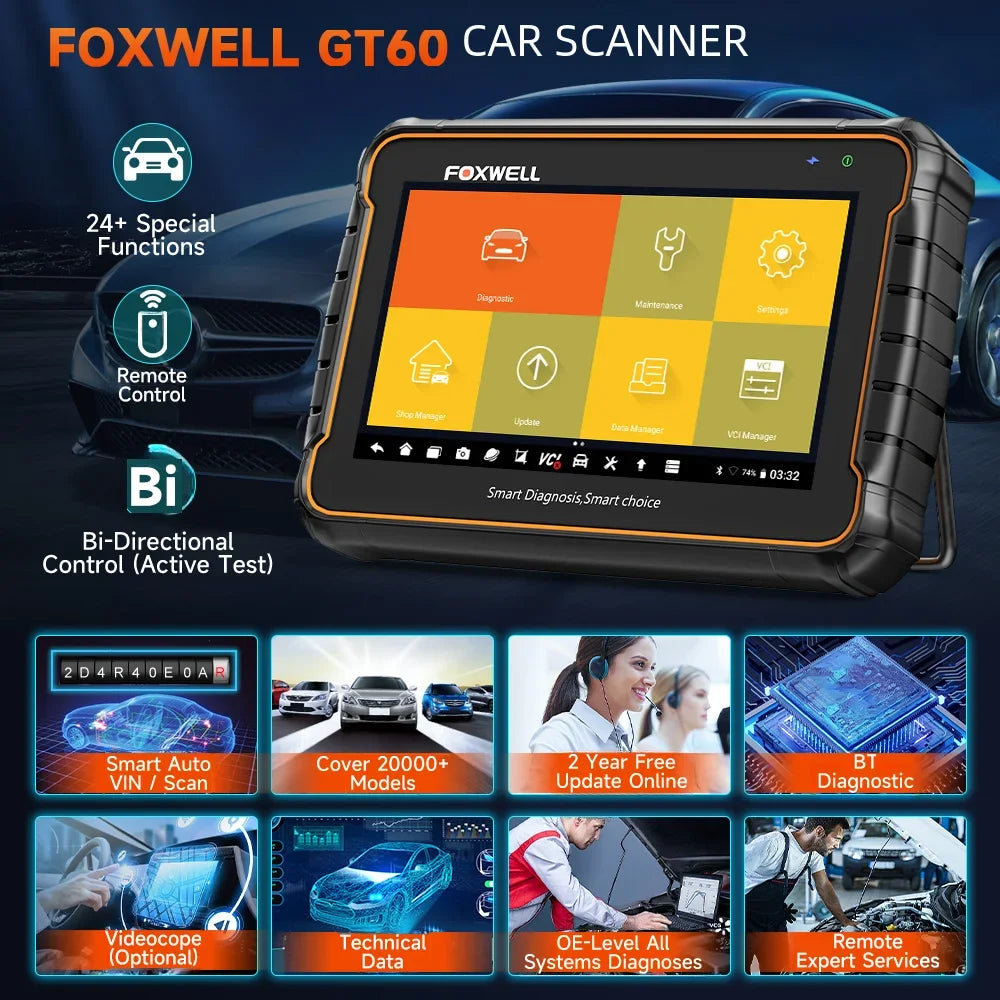 FOXWELL GT60 OBD2 Diagnostic Tool All System Car Code Reader 24 Reset Functions