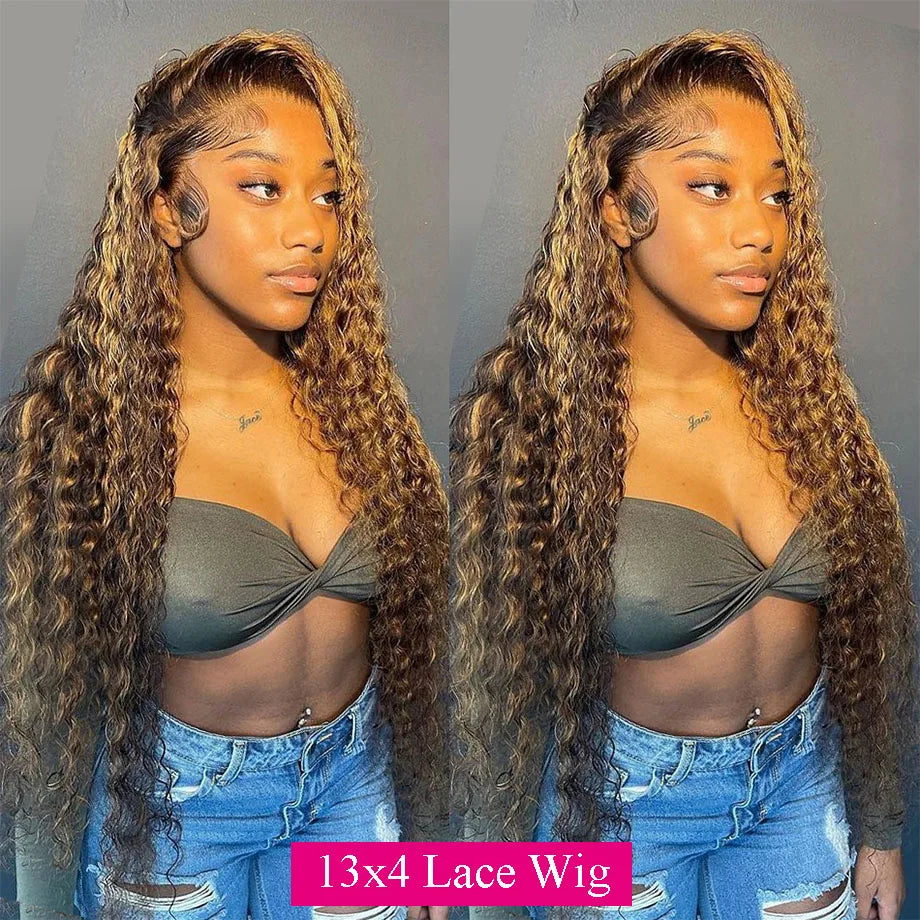 Ombre HD Lace Front Wig 13x6 Deep Wave Brazilian Human Hair Curly Wig for Women
