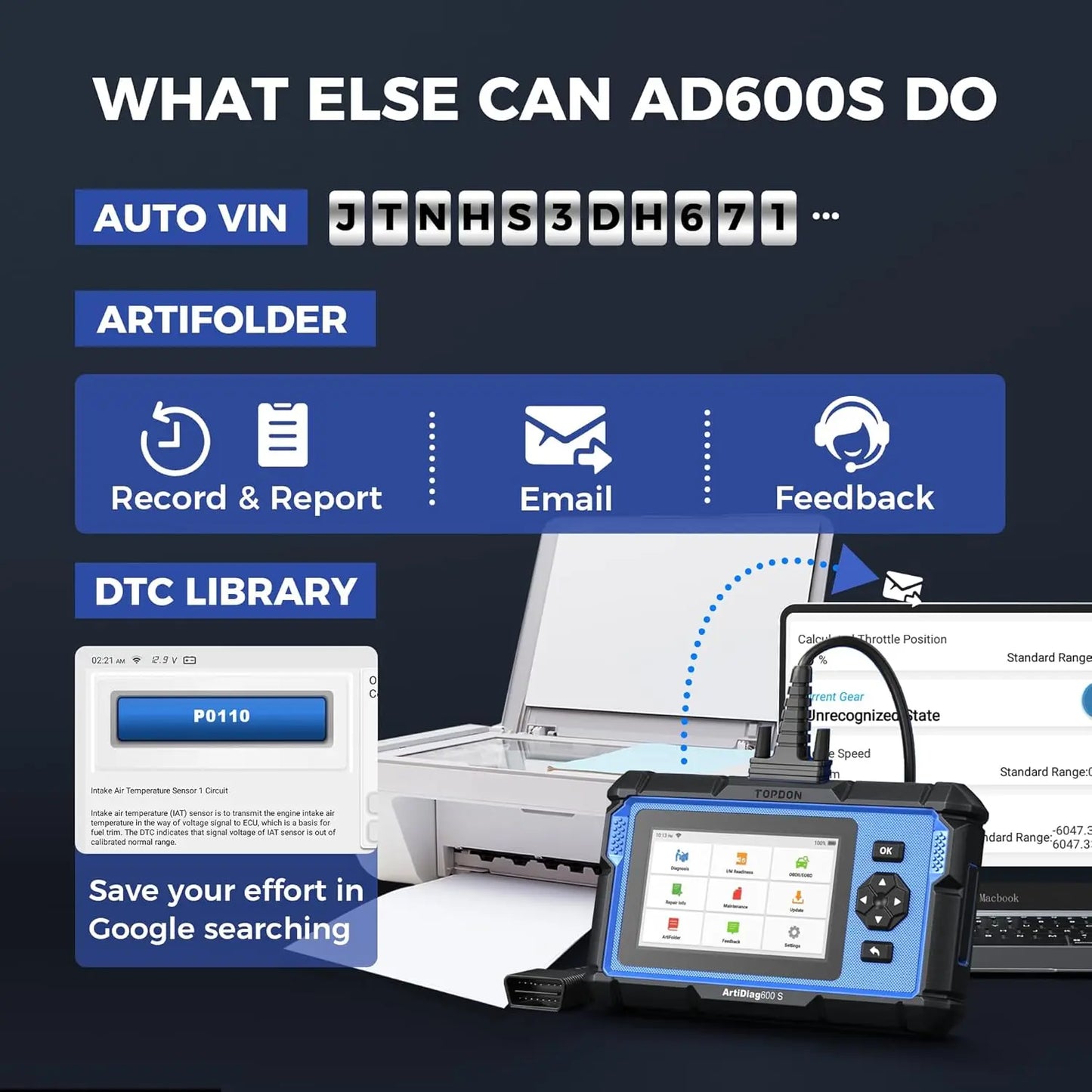 Topdon Artidiag600S OBD2 Scanner Automotive Diagnostic Tool with 8 Reset Functions
