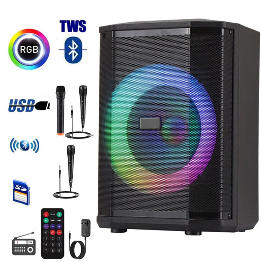 5000W Portable Bluetooth Party Speaker with 8 Inch Subwoofer and DJ LED Lights