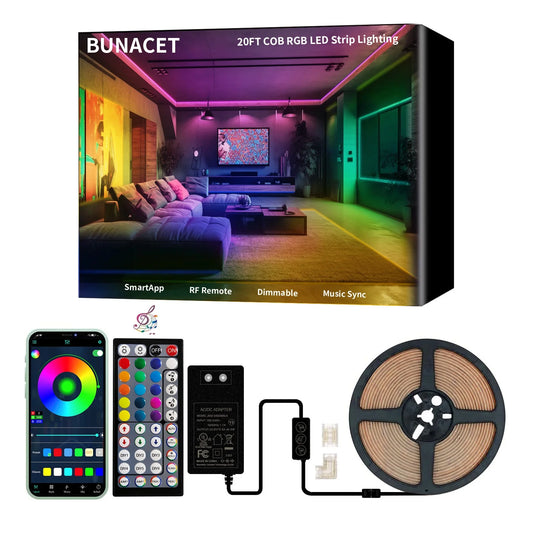 COB RGB LED Strip Lights Bluetooth Bright 6M 12M 546LEDS/m for Game Room Bedroom Kitchen Lighting Home Decor COB LED Light Strip