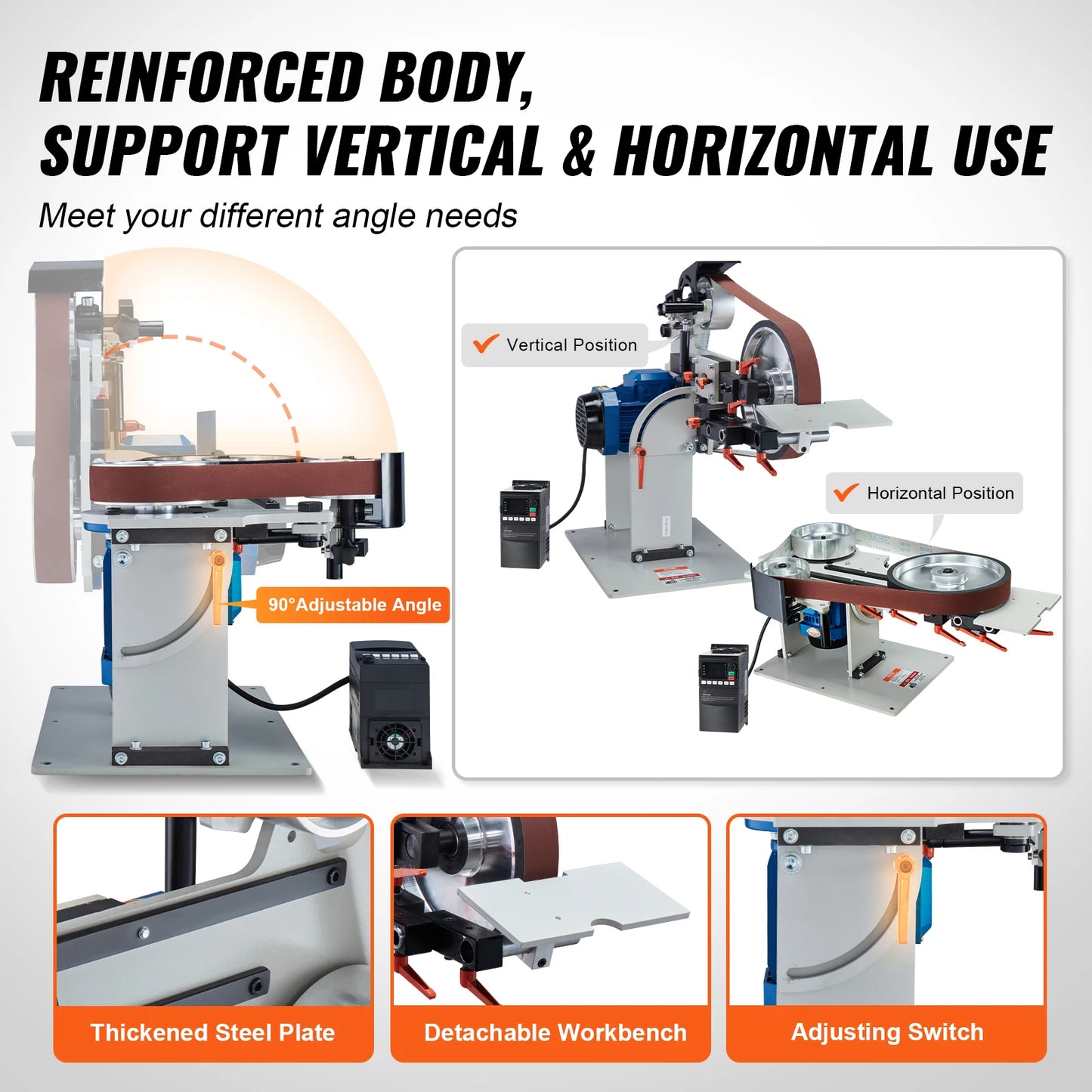 VEVOR 1500W Variable Speed Belt Grinder Sander Polisher with Grinding Moulds and Belts