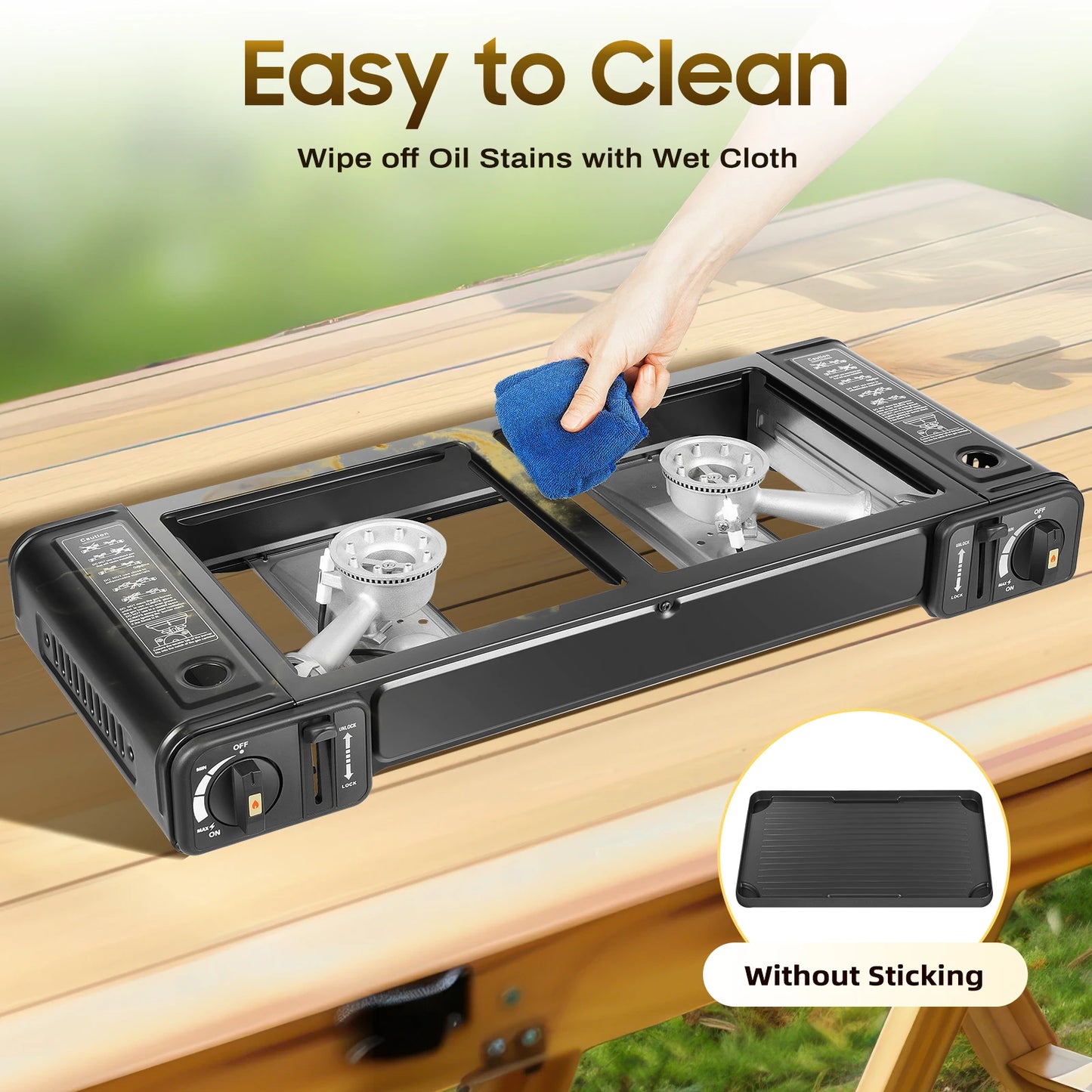 2-in-1 Portable 2-Burner Butane Camping Stove Kit with Baking Pan and Carrying Case
