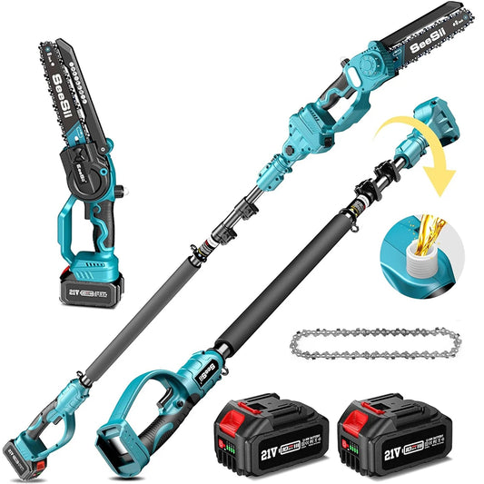 Seesii 2-in-1 Cordless Electric Chainsaw and Extension Pole for Tree Trimming