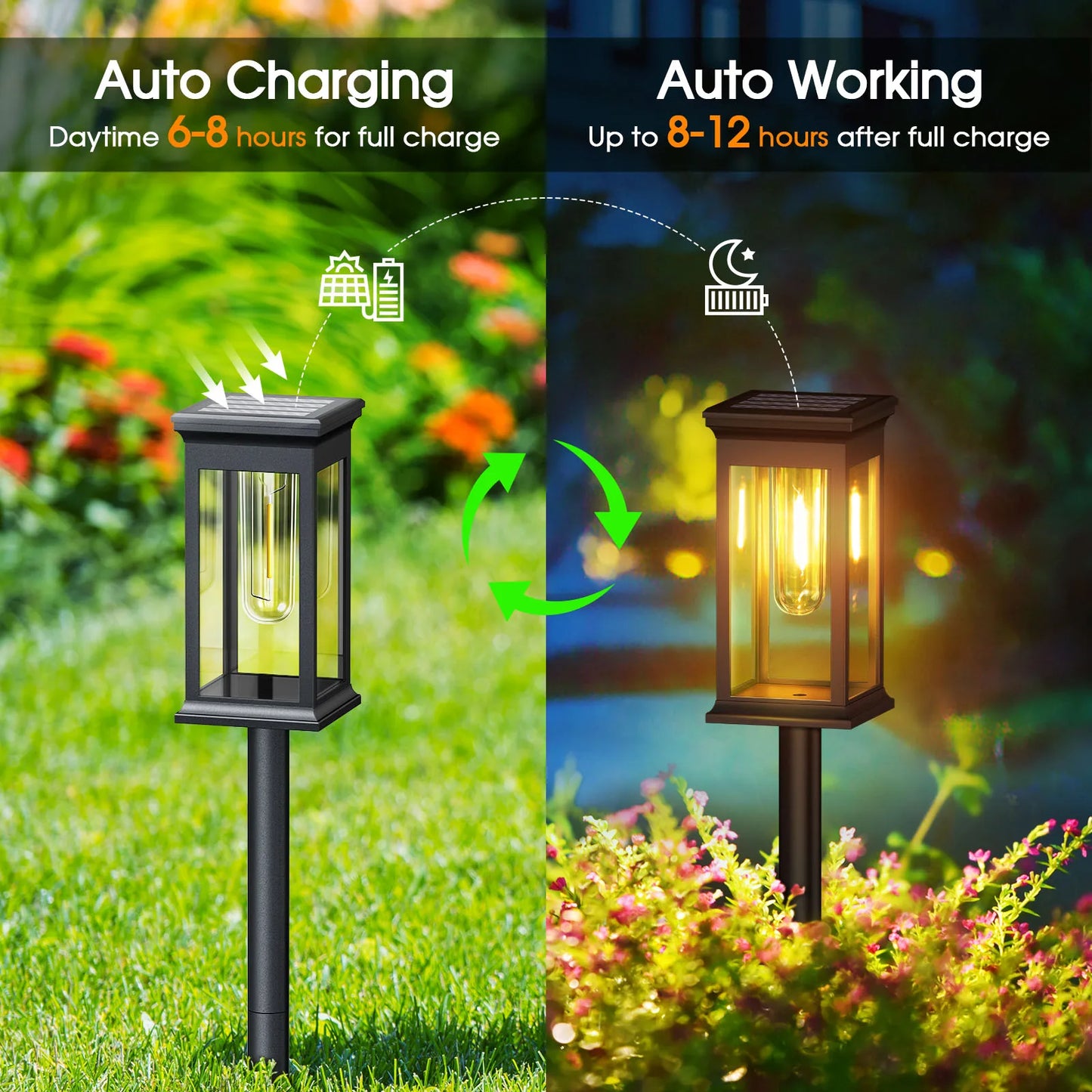 Upgraded Solar Lights 2700K Warm White 12 Hours Brightness for Yard and Garden Pathway