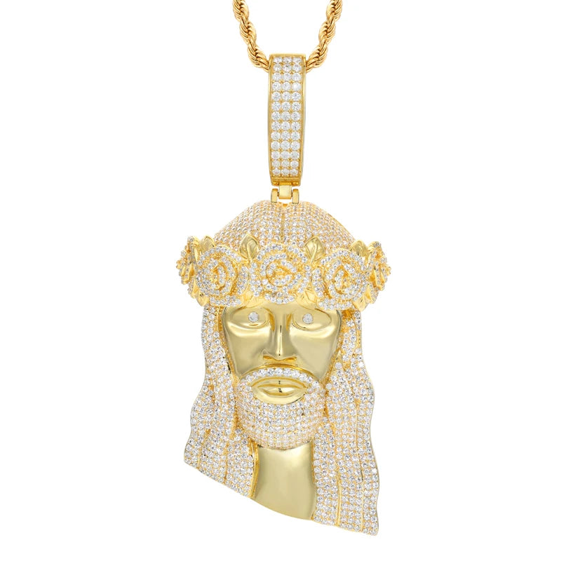 Iced Out VVS Moissanite Jesus Head Pendant Necklace in 925 Sterling Silver for Men and Women