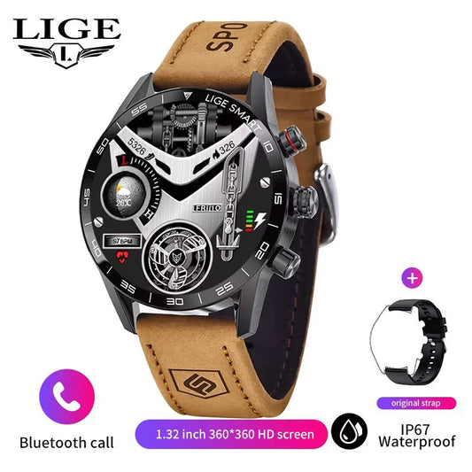 LIGE Smartwatch For Men AMOLED Screen Waterproof Smartband Bluetooth Call Compatible