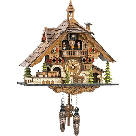 Quartz Cuckoo Clock Black Forest House with Moving Train, with Music EN 48110 QMT