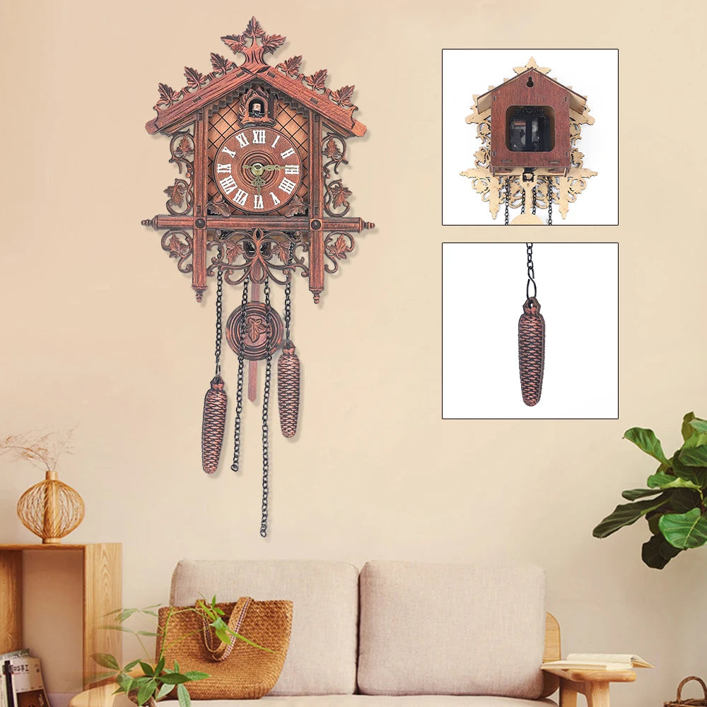 New Wooden Wall Clock Hanging Clock Antique Swing Pendulum Three-Dimensional Appearance Wall Clock for Living Room