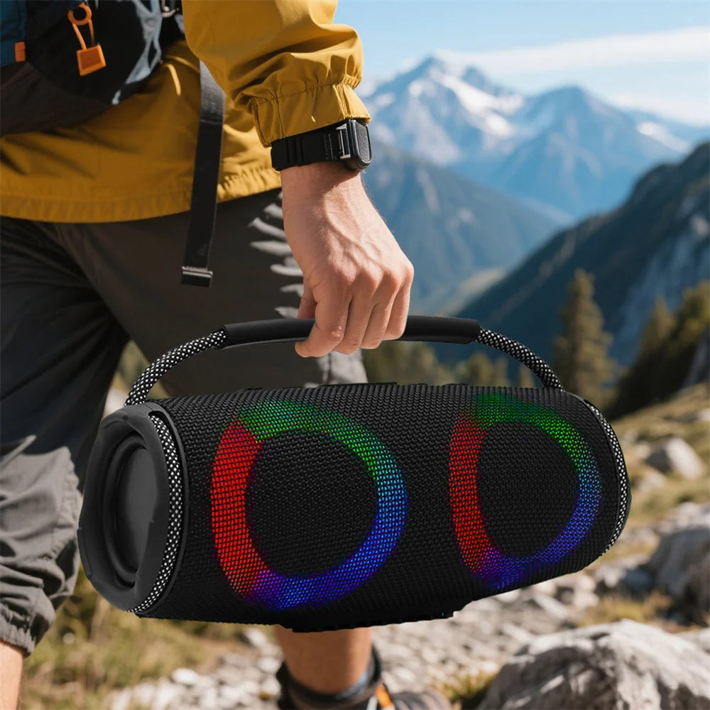 Powerful Bluetooth Speaker with LED Light Portable Outdoor Sound Box Dual Subwoofers