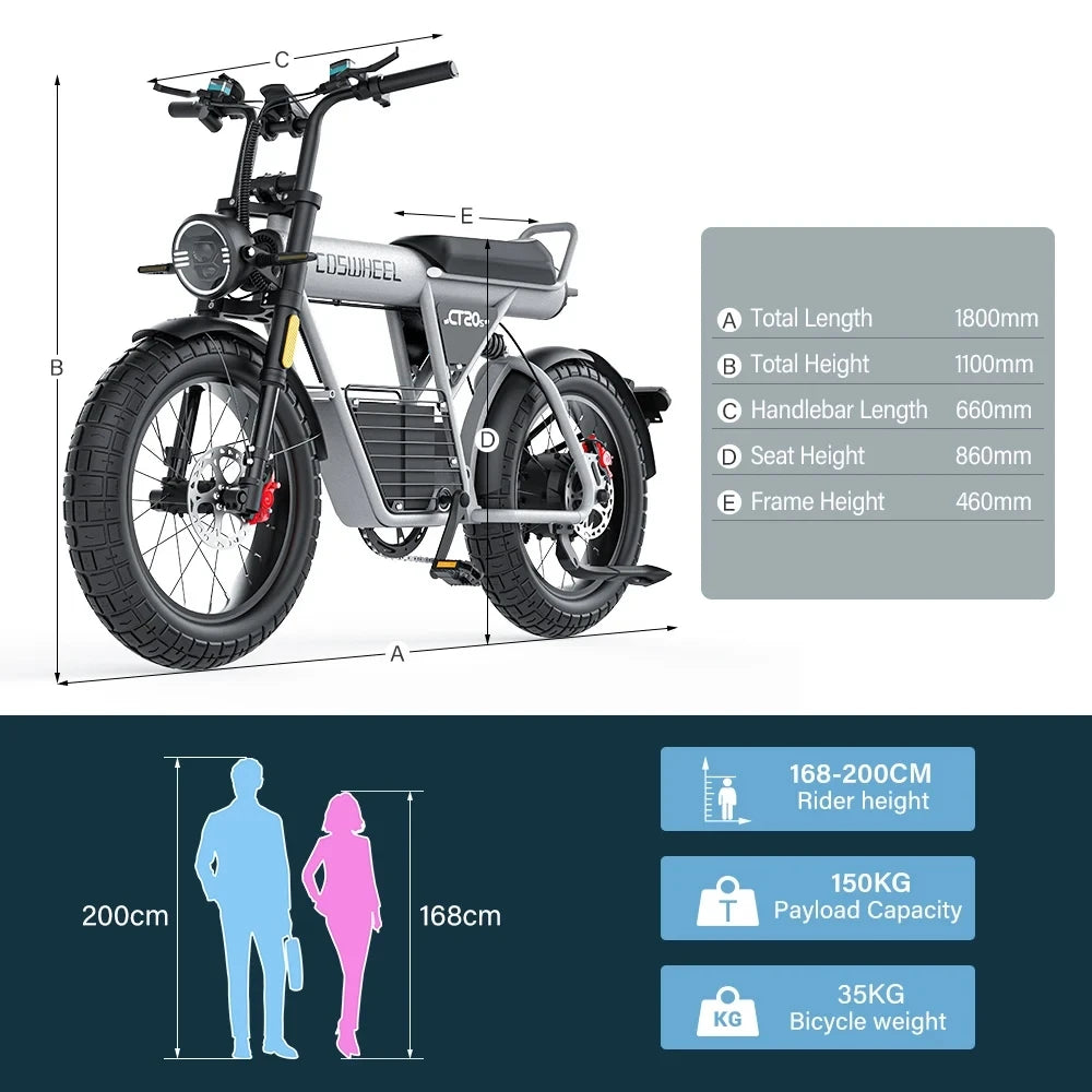 Coswheel CT20S 1500W Electric Bike 60V 27.5AH Off Road Fat Tire E-Bike