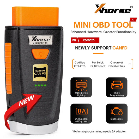 Xhorse Mini OBD Tool V2 XDMO20 with CANFD Support LED Light and 8A IMMO Box All Key Lost