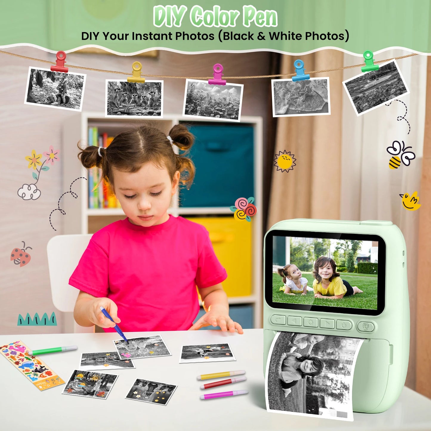 Gofunly Kids Instant Print Camera Mini Digital 1080P Video Recorder for Ages 6 to 12