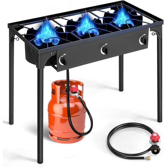 Outvita 3 Burner Propane Gas Stove 225000 BTU Outdoor Camping Cooker with Removable Legs