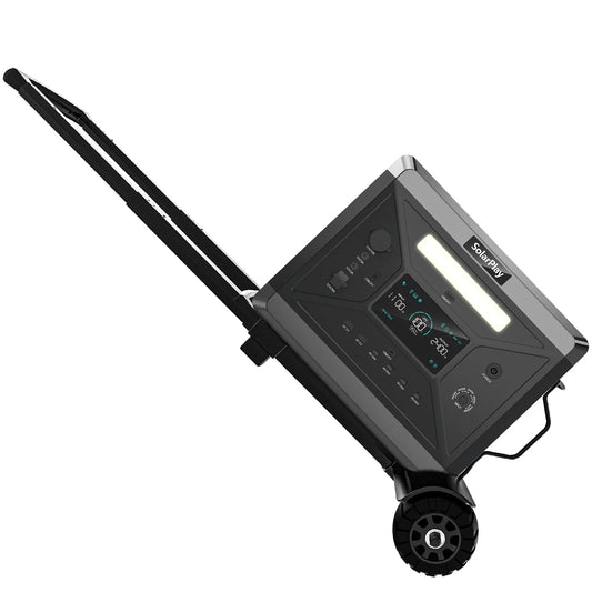 SolarPlay Q2501 Portable Power Station 2400W LiFePO4 Battery UPS with Trolley for Camping