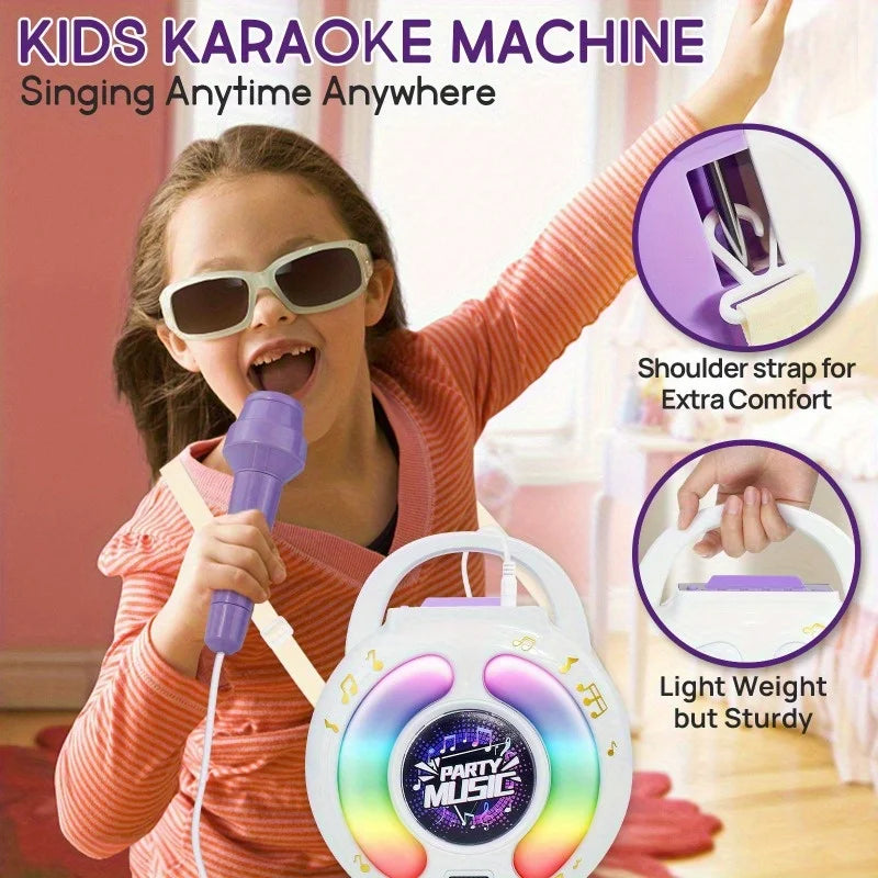 Portable Karaoke Machine with 2 Microphones and Lights for Kids Music Fun