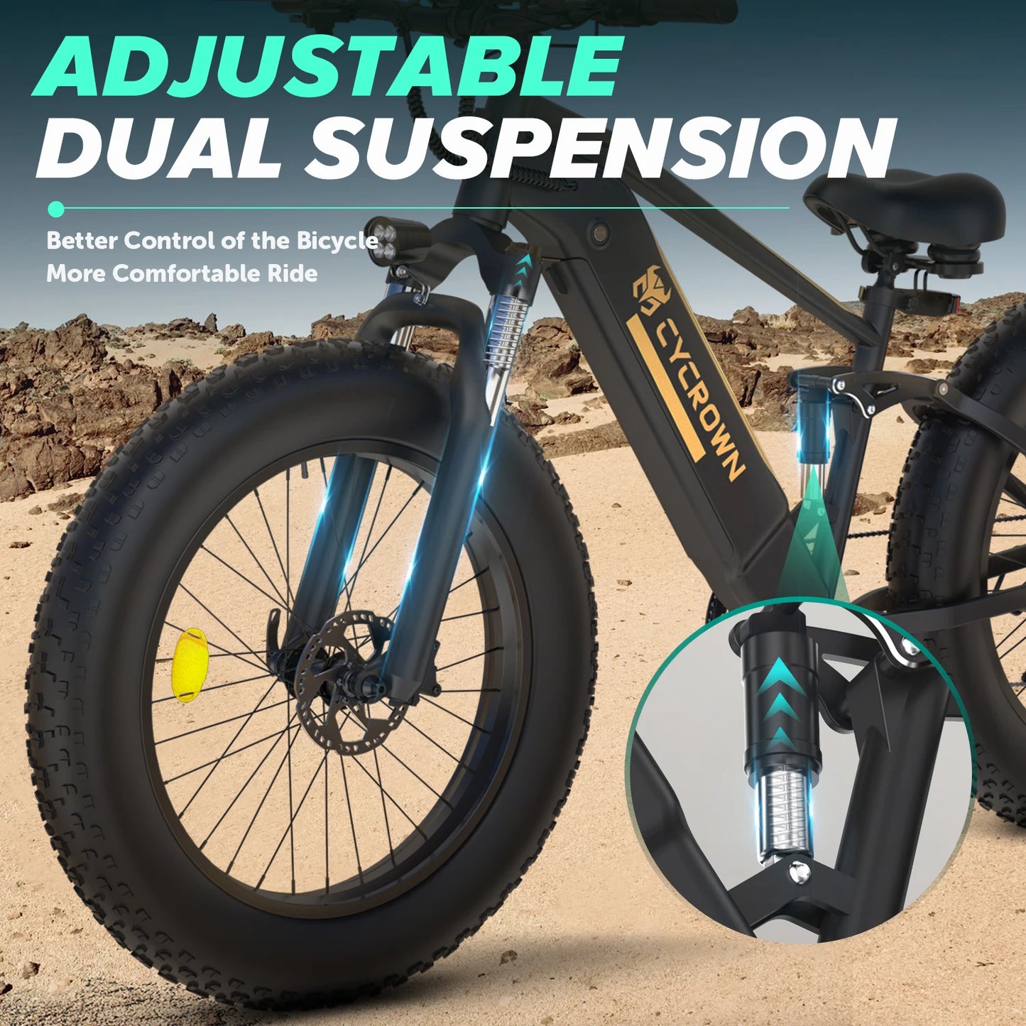 Cycrown Ultra 750W Electric Bicycle 48V 15Ah Dual Battery 26 Inch Fat Tire Off Road Bike