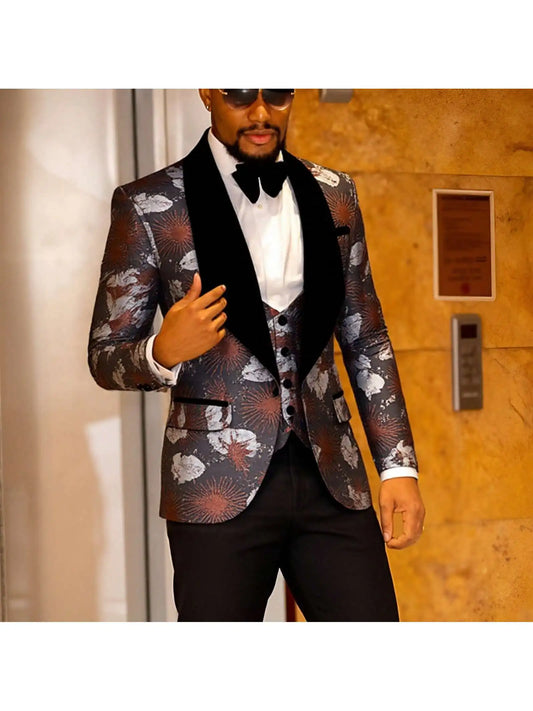Men's Slim Fit 3 Piece One Button Tuxedo Suit Set for Wedding Prom and Dinner Parties