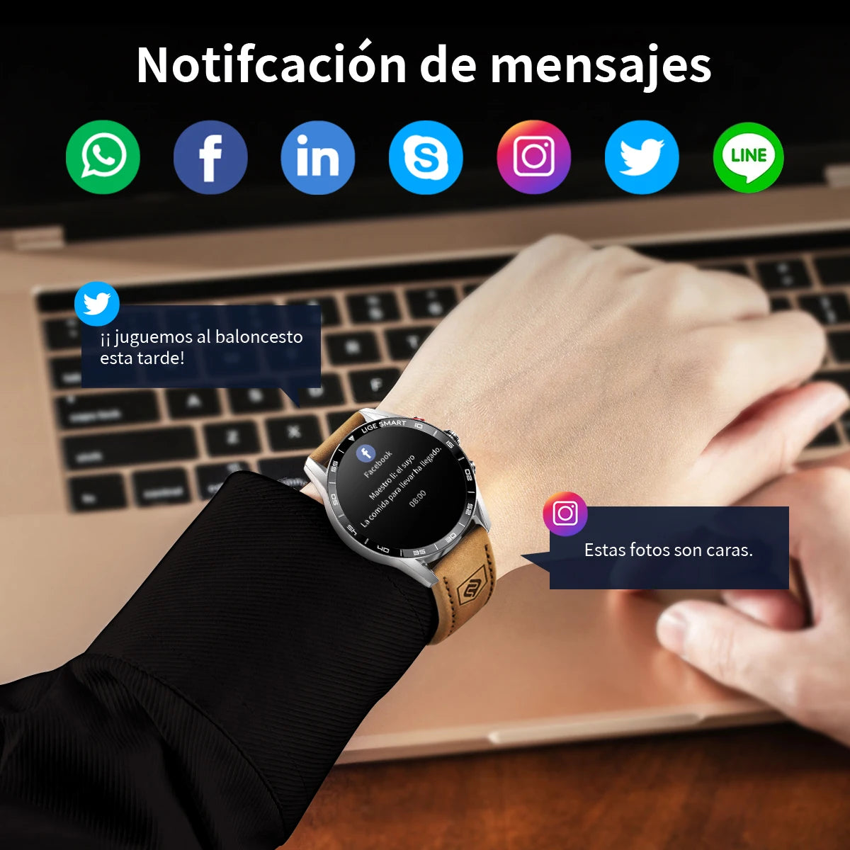 LIGE Smartwatch For Men AMOLED Screen Waterproof Smartband Bluetooth Call Compatible