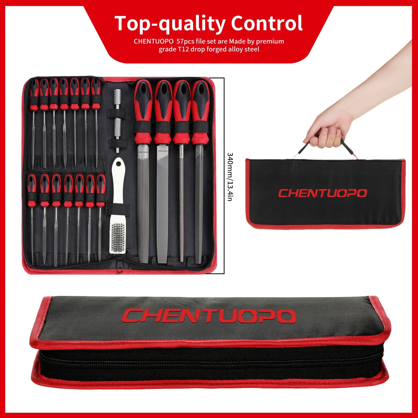 57 Piece Metal and Wood File Rasp Set with High Carbon Steel Tools for Woodworking