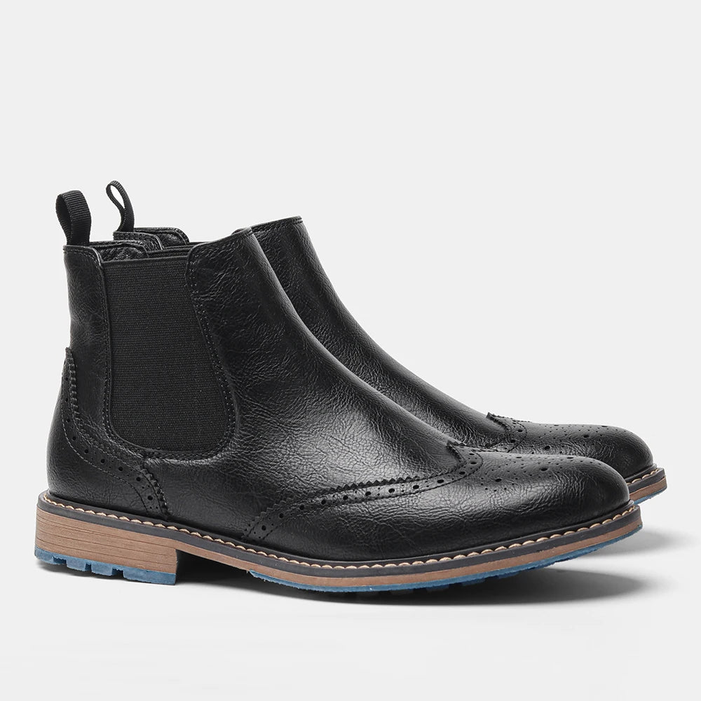 Brogue Chelsea Men Boots 2025 American Style Comfortable Leather Fashion Footwear