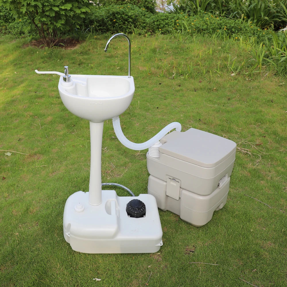 Outdoor Portable Camping Sink with Toilet Hand Wash Basin Foot Pump RV Travel Fishing