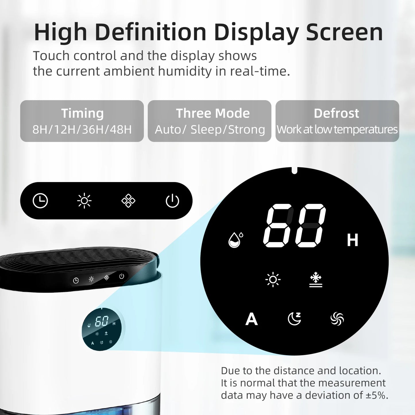 2300ML Dehumidifiers Auto Defrost for Bedroom Misture Absorb, , Ultra Quiet for Home Sleep Timing Large Room Bathroom Garage RV