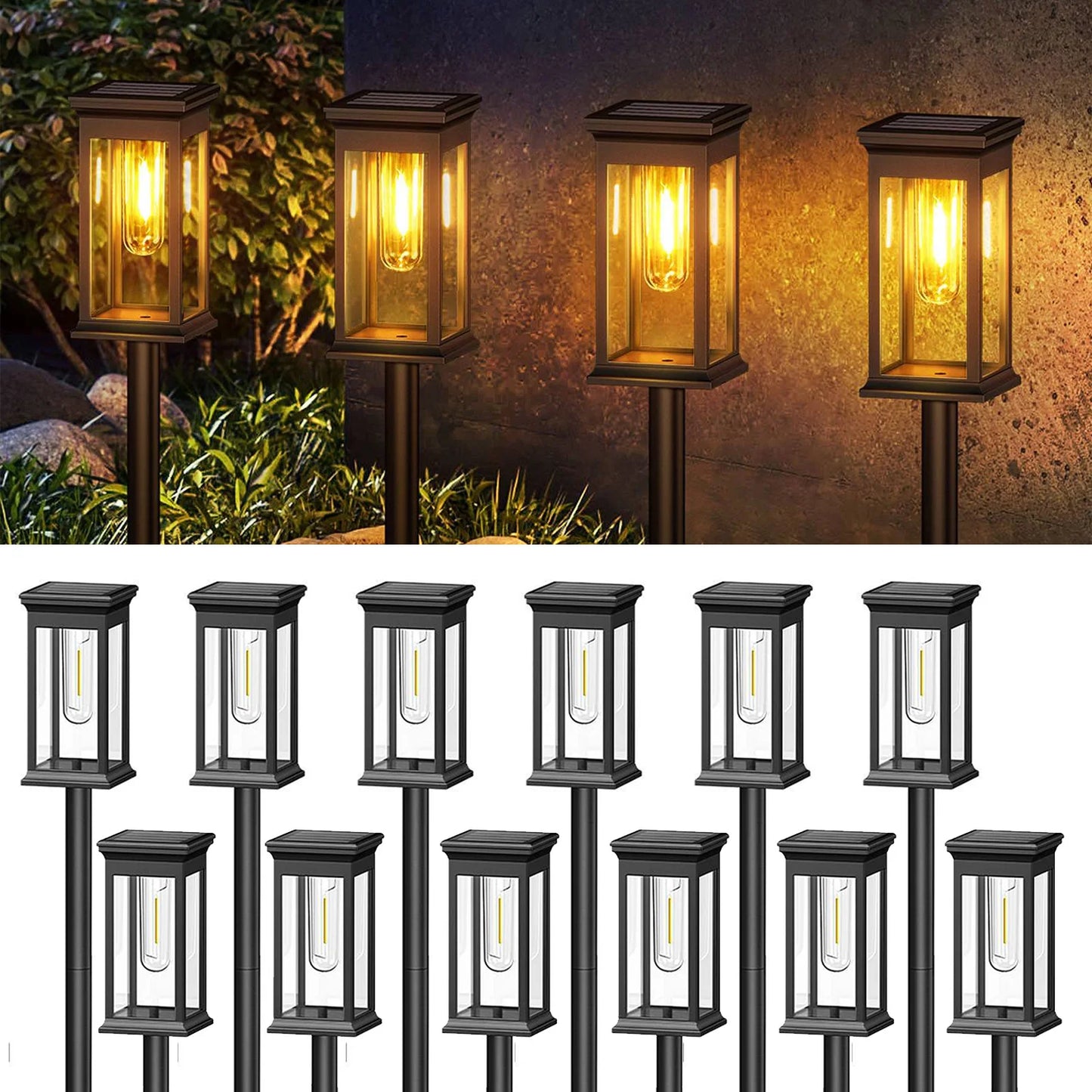 Upgraded Solar Lights 2700K Warm White 12 Hours Brightness for Yard and Garden Pathway