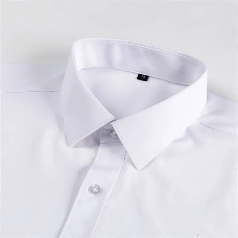 Men's Classic Button-Down Long Sleeve Shirt Solid Color Casual Business Top for Spring