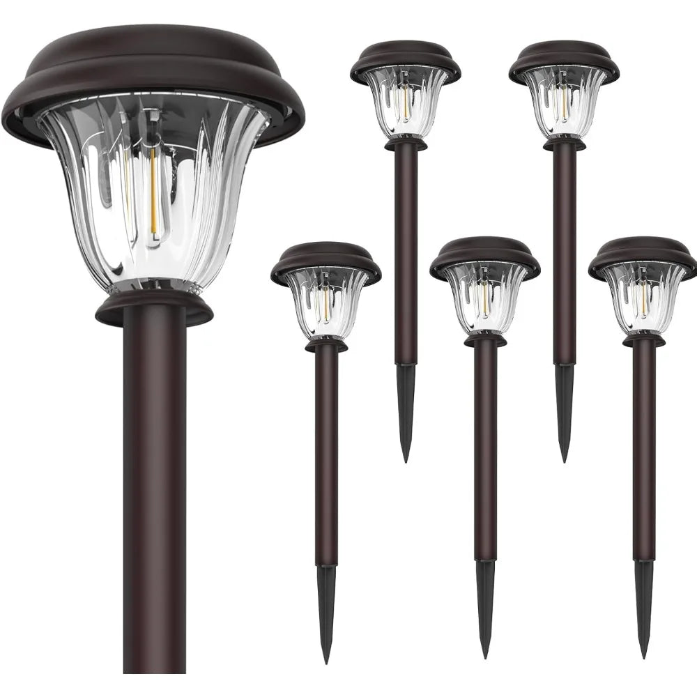 Solar Pathway Lights Outdoor 6 Pack Stainless Steel Glass Auto On Off Waterproof