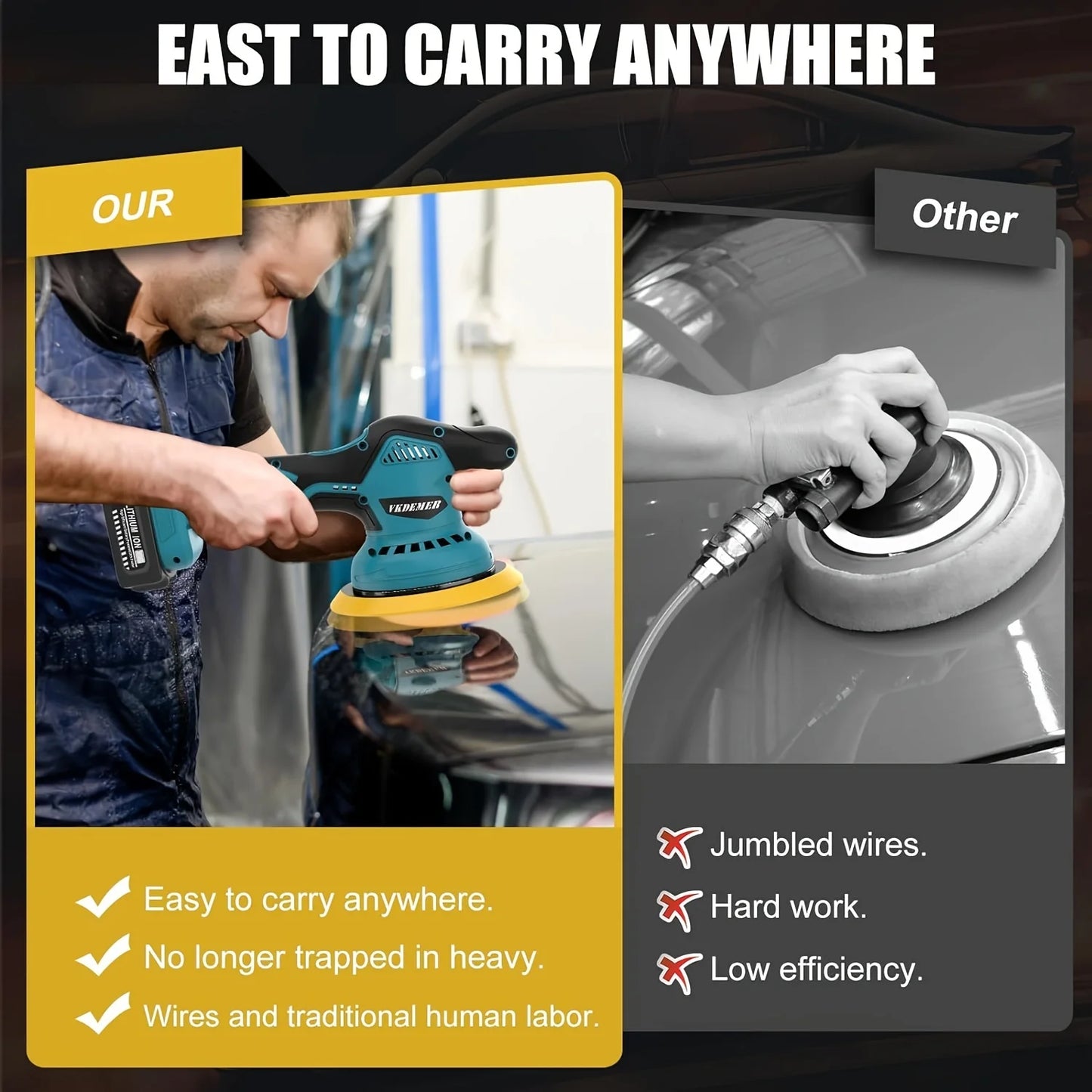 HILDA Cordless Electric Car Polisher with Adjustable Speed and Lithium Battery Power Tools