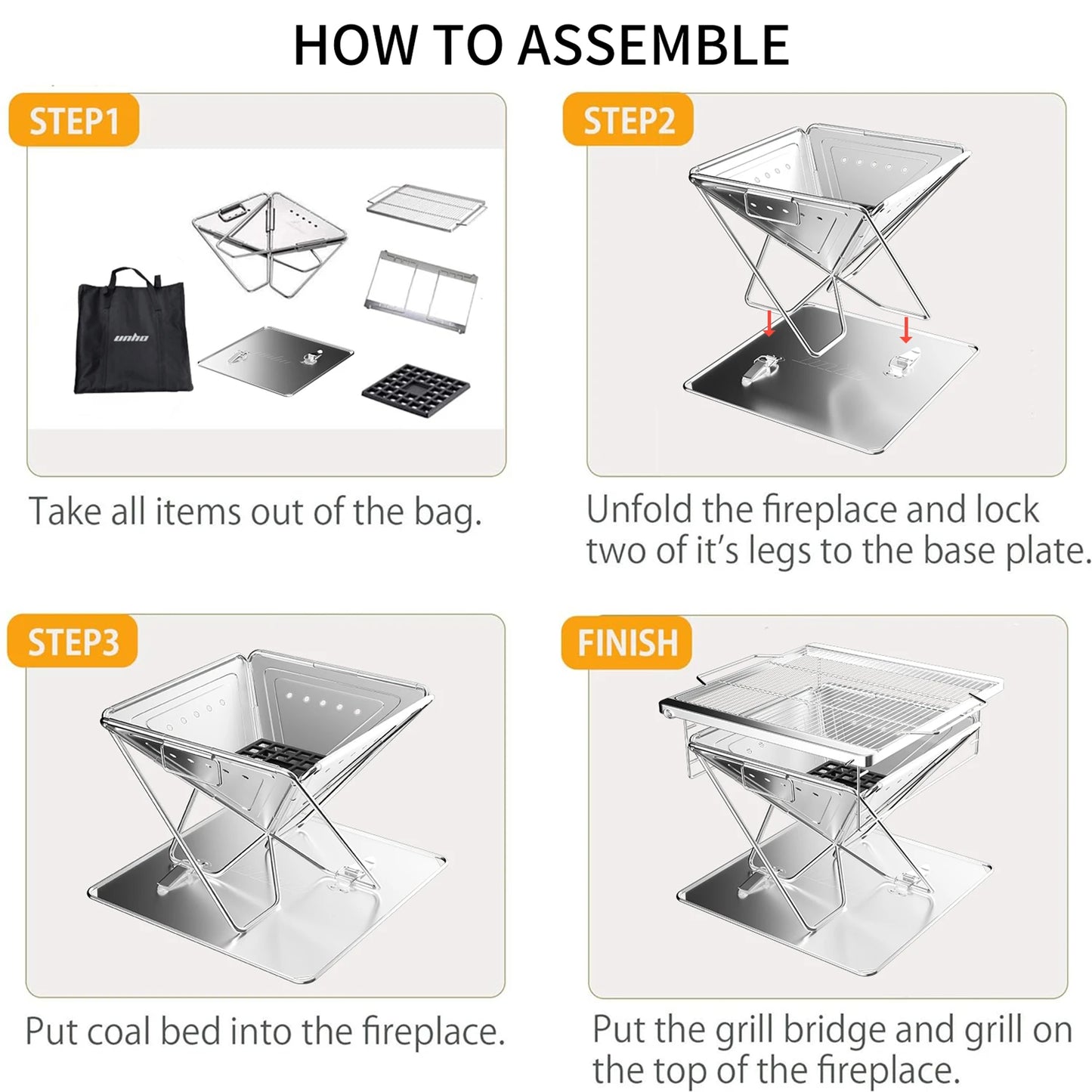 Folding Stainless Steel Fire Pit Grill with Carry Bag for Outdoor Camping and Backyard Use