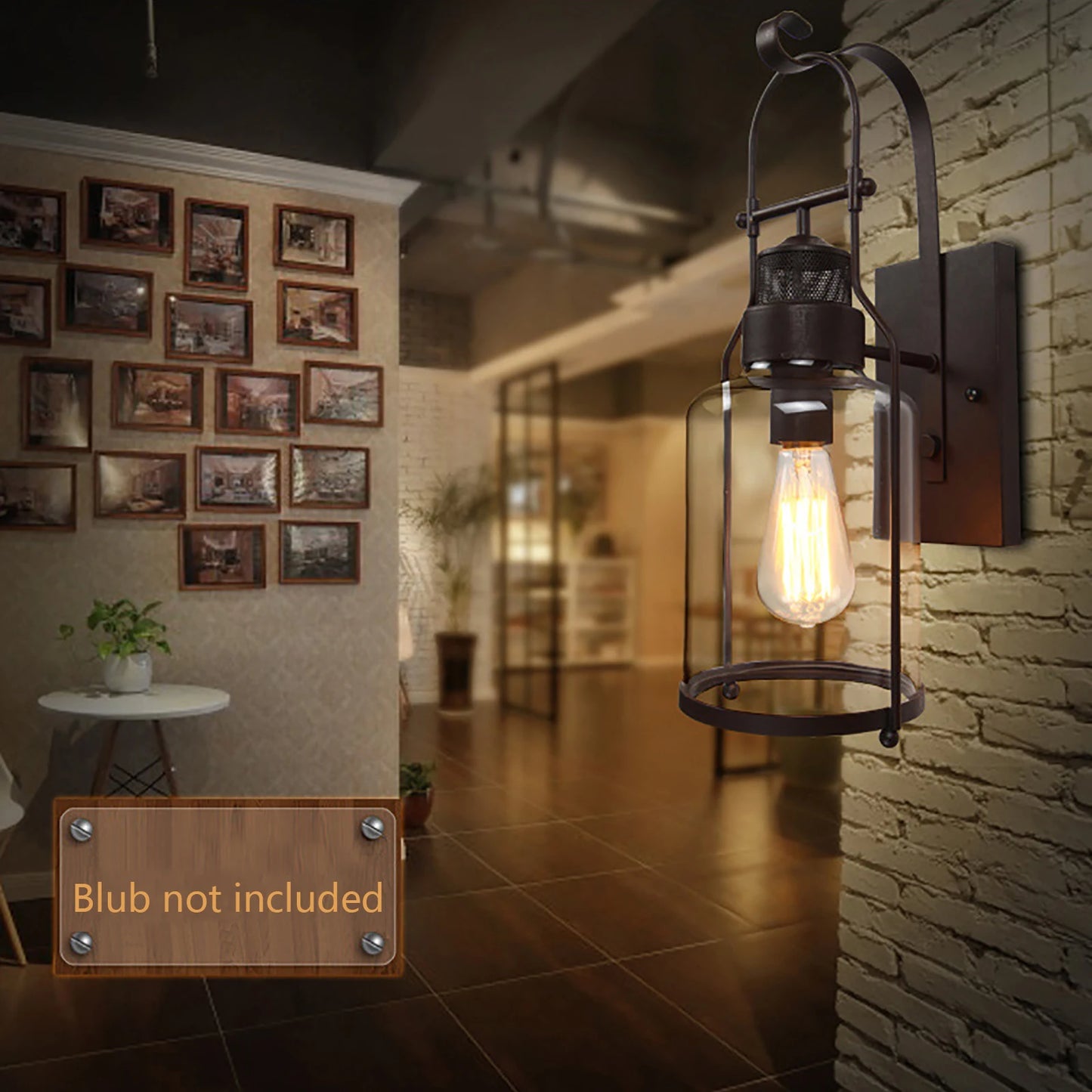 Vintage Wall Light – Retro Industrial Lamp with Iron Frame and Clear Glass Shade for Bedroom and Living Room