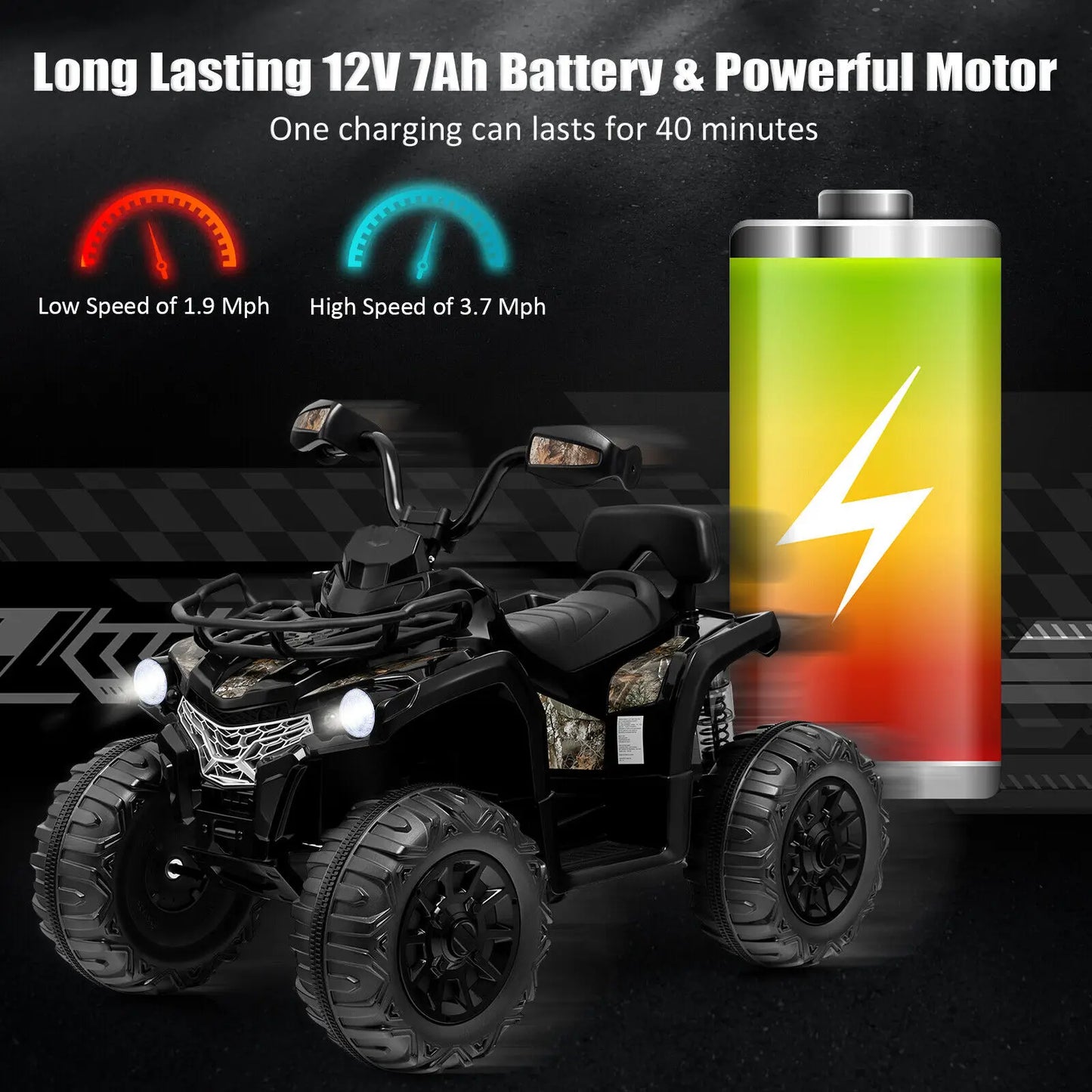 Babyjoy 12V Kids Electric ATV Ride On 4-Wheeler Quad with MP3 and Headlights Black