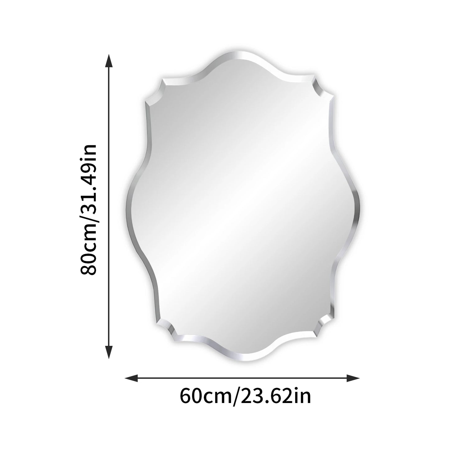 40-120CM Beveled Edge Frameless Unframed Bathroom Mirror with Hanging Fixings Vanity Mirror for Bathroom, Living Room Entryway