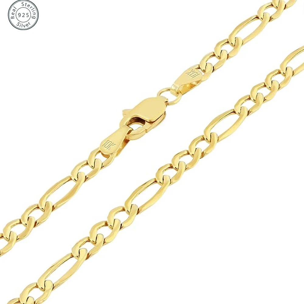 925 Sterling Silver Figaro Chain Link Necklace for Men 14K Gold Plated Cuban Curb Link