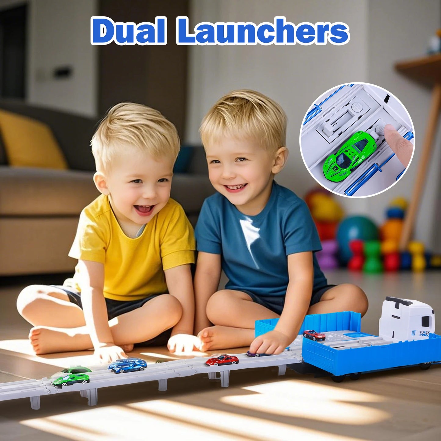 Large Kids Transporter Truck Toy With Rail And 8 Car Models Perfect Birthday Gift